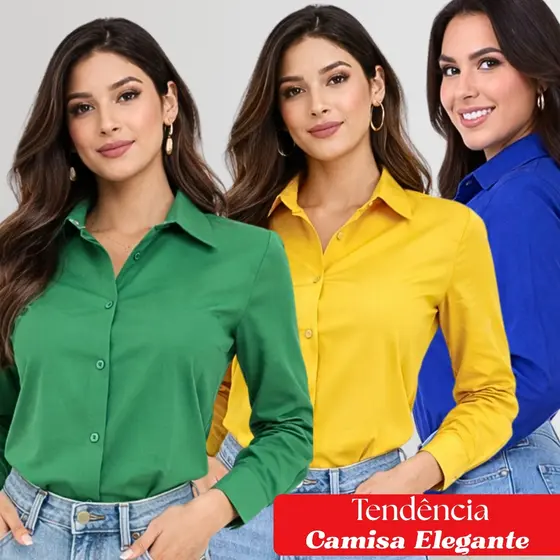 Camisa Social Feminina Manga Longa Elegante Casual Trabalho Tecido Crepinho Premium 2026