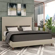 Cama Casal Queen Pés de Madeira 176cm Otto P05 Veludo Bege - Lyam Decor
