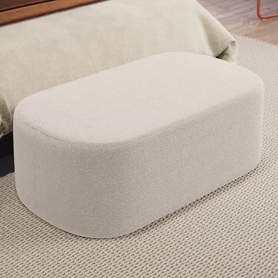 Puff Decorativo Orgânico para Living Quarto 100cm Doha W01 Bouclê Creme - Lyam Decor