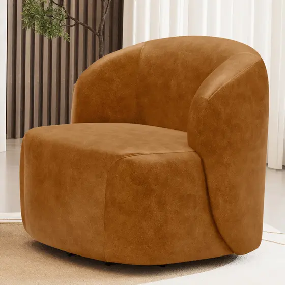 Poltrona Giratória Orgânica Para Sala Living Heidy F04 Couríssimo Whisky - Lyam Decor