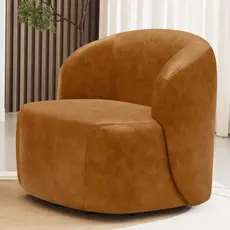 Poltrona Giratória Orgânica Para Sala Living Heidy F04 Couríssimo Whisky - Lyam Decor