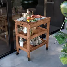 Carrinho de Churrasco Mesa Gourmet Cerâmica Churrasqueira W02 Madeira Maciça Imbuia - Lyam Decor