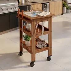 Carrinho de Churrasco Mesa Gourmet Bistrô Cerâmica Churrasqueira W02 Madeira Maciça Imbuia - Lyam Decor