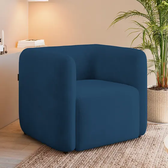 Poltrona Decorativa Para Sala de Estar Fixa Living Peônia K01 Veludo Azul Marinho - Lyam Decor