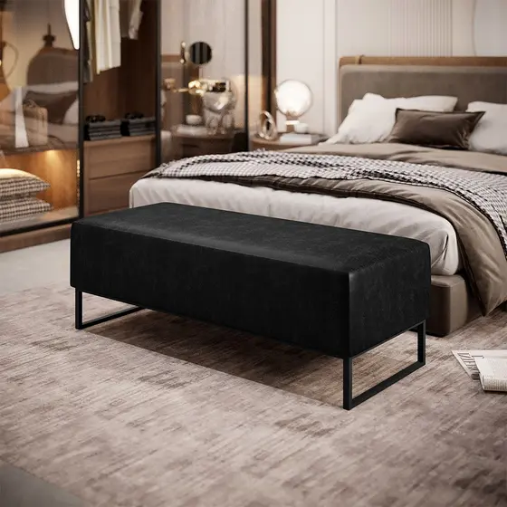 Puff Decorativo Sala de Estar Bali W01 Base Ferro 120x50 cm Couríssimo Preto - Lyam Decor