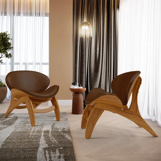 Kit 2 Poltronas Decorativa Orgânica Sala Living Kadosh L02 Couríssimo Marrom - Lyam Decor