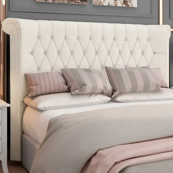 Cabeceira Cama Box Queen 160cm Estofada Meora P05 Linho Creme - Lyam Decor