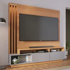 Estante Painel Para TV 65 Pol com LED Alencar C04 Freijó Cinza Fosco - Lyam Decor