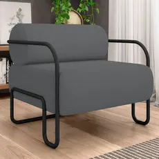 Poltrona Decorativa Pés Industrial Moscou K01 Bouclê Cinza - Lyam Decor