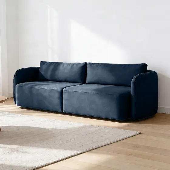 Sofá 3 Lugares Sala Living Orgânico 220cm Oregon K01 Veludo Azul Marinho - Lyam Decor
