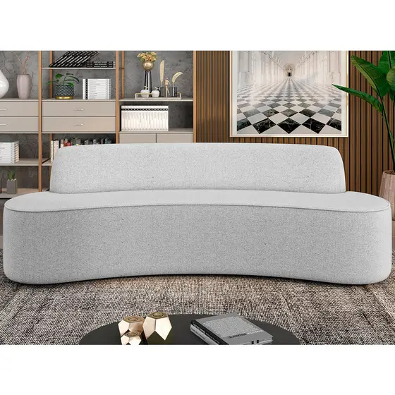 Sofá 3 Lugares Curvo Sala de Estar Living Cancún D02 Linho Cinza 180 cm D-315 - Lyam Decor