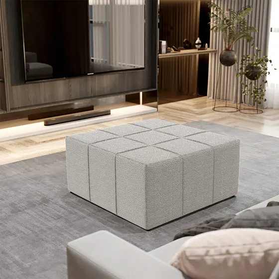 Puff Decorativo Para Sala de Estar Quadrado Milano 90x90cm W01 Bouclê Creme - Lyam Decor