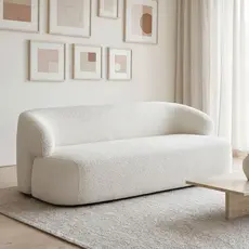 Sofá 3 Lugares Curvo Orgânico Para Sala Living 180cm Barolo L06 Bouclê Off White - Lyam Decor