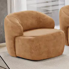Poltrona Decorativa Orgânica Giratória Para Sala Living Barolo L06 Couro Camel - Lyam Decor