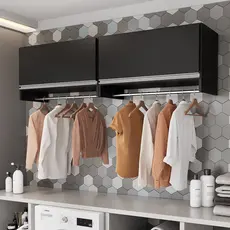 Kit 02 Armários Multiuso Aéreo Cabideiro Grécia L03 Preto - Lyam Decor