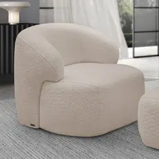Poltrona Decorativa Fixa Orgânica Para Sala Living Barolo L06 Bouclê Bege - Lyam Decor