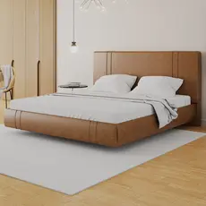 Cama King Flutuante Com Cabeceira 195cm Astra W01 Couríssimo Canela - Lyam Decor