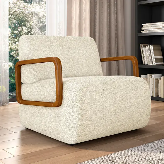 Poltrona Decorativa Orgânica Bruxelas K01 Bouclê Creme - Lyam Decor