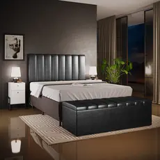 Kit Cabeceira Cama Box Casal King 195cm com Calçadeira Baú Dália W01 Couríssimo Preto - Lyam