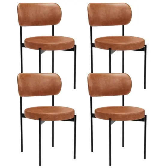 Kit 04 Cadeiras Estofadas Para Sala De Jantar Louvre L02 Couríssimo Camel - Lyam Decor