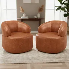 Kit 02 Poltronas Giratória Orgânica Para Sala de Estar Living Helena L02 Couríssimo Camel - Lyam Decor