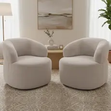 Kit 02 Poltronas Giratória Orgânica Para Sala Living Helena L02 Bouclê Creme - Lyam Decor