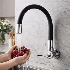 Torneira Cozinha Parede Gourmet Tubo Flexível Luxo 1/4 Preta