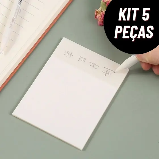 Kit 5 Blocos 50 Unidades Notas Adesivas Transparentes 75mm x 75mm Escola Escritório Bloquinho Anotações