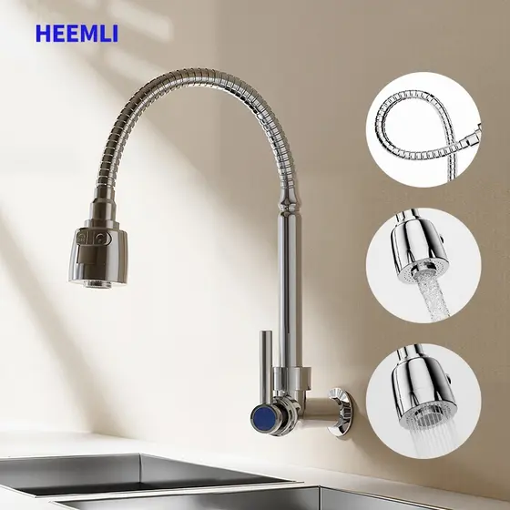 Heemli Torneira Cozinha Gourmet para Parede e Bancada de Cozinha para Pia de Cozinha em Cromado Metal+ABS