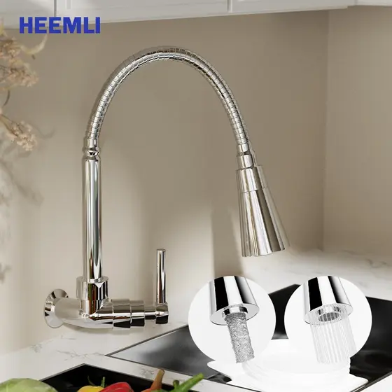 Heemli Torneira Gourmet Cozinha para Bancada e Parede de Cozinha com Chuveiro Flexível 360° para Pia de Cozinha Gourmet
