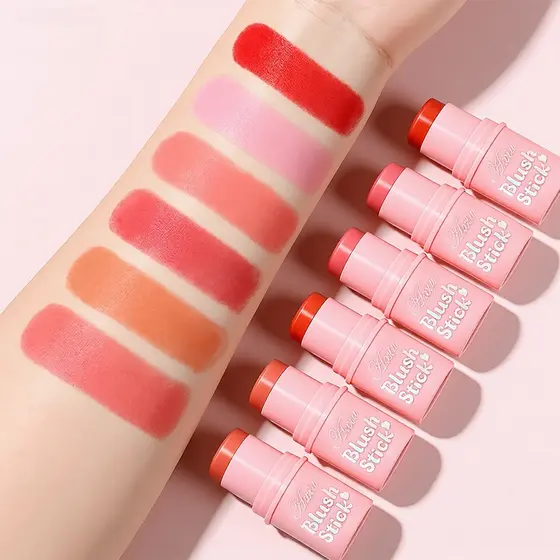 Blush Cremoso em Bastão 6 Cores Todas as Peles Longa Duração À Prova D‘água Use nos Lábios e Bochechas