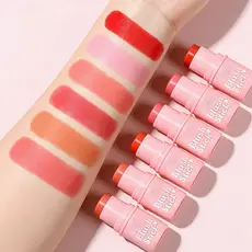 Blush Cremoso em Bastão 6 Cores Todas as Peles Longa Duração À Prova D‘água Use nos Lábios e Bochechas
