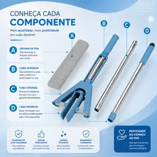 Mop Limpeza Geral Rodo Fácil Enxuga Varre Esfregão Rodo Vassoura Refil Espuma Mob
