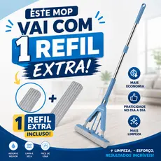 Mop Limpeza Geral Rodo Fácil Enxuga Com 1 refil extra Varre Esfregão Rodo Vassoura Refil Espuma Mob