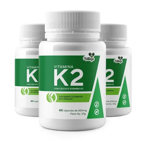 3X Vitamina K2 Mk7 Cálcio D3 Menaquinona-7 VITTAGE