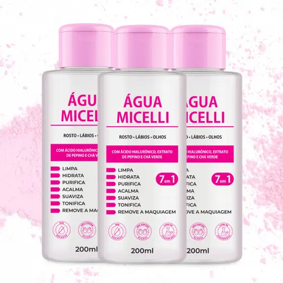 Kit 3x Água micelar com ácido hialurônico 200ml removedor e hidrata
