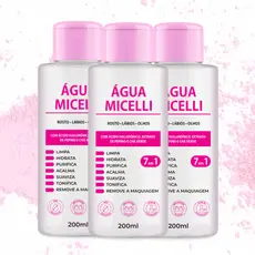 Kit 3x Água micelar com ácido hialurônico 200ml removedor e hidrata