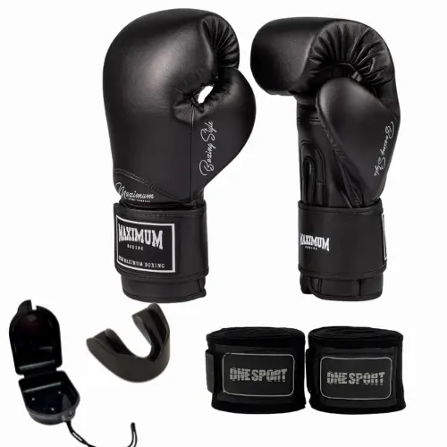 Kit Profissional Boxe Muay Thai Luva Maximum 12oz ou 14oz com Bandagem 3m com Protetor Bucal