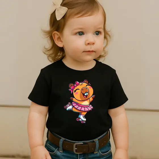 Camiseta Infantil Blusinha Manga Curta Estampada Capivara Patins  100% Algodão Premium Camisa Infantil Unissex