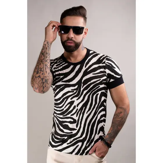 Camiseta Masculina JotaVê Viscolycra Estampa Zebra Moda Casual Confortável