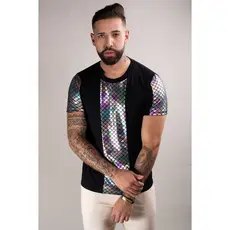 Camiseta Masculina Viscolycra Detalhe Frente e Mangas Cauda Sereia Moda Casual