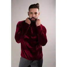 Blusa Masculina Cacharrel em Veludo Bordô Gola Moda Masculina Inverno Casual