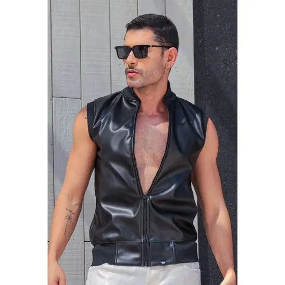 Colete Masculino JotaVê em Couro Ecológico Preto Moda Casual Confortável