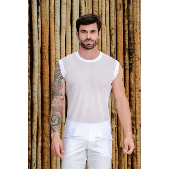 Regata Masculina Machão em Tule Moda Masculina Verão Casual Leve Confortável