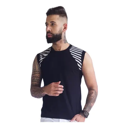 Regata Masculina JotaVê Machão em Viscolycra com Detalhe Listrado Moda Masculina