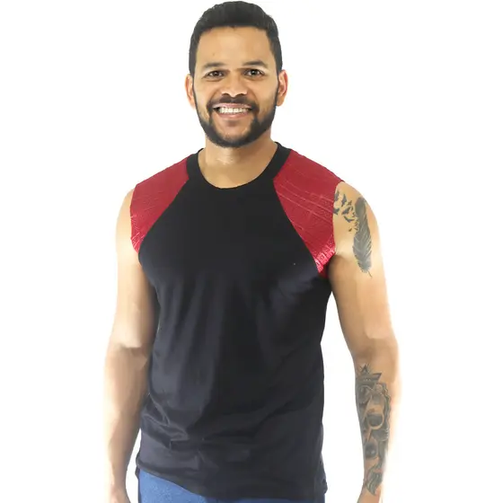 Regata Masculina JotaVê Machão com Detalhe Vermelho No Ombro Moda Masculina