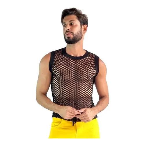 Regata Masculina JotaVê Arrastão Preto com Punho Moda Masculina Verão Casual