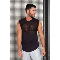 Regata Masculina JotaVê Viscolycra Preta com Detalhe Paetê Preto Moda Masculina