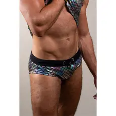 Sunga Slim Malha Holográfica Cauda de Sereia Moda Praia Masculina