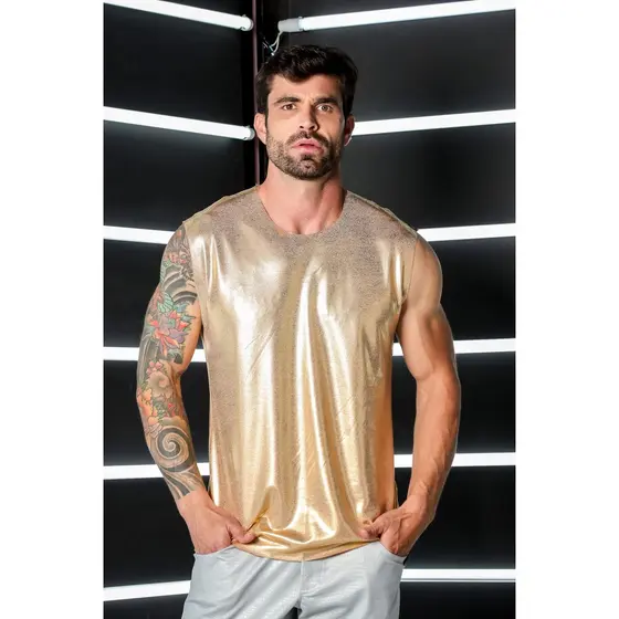 Regata Masculina em Malha Resinada Canelada Moda Masculina Verão Casual Leve